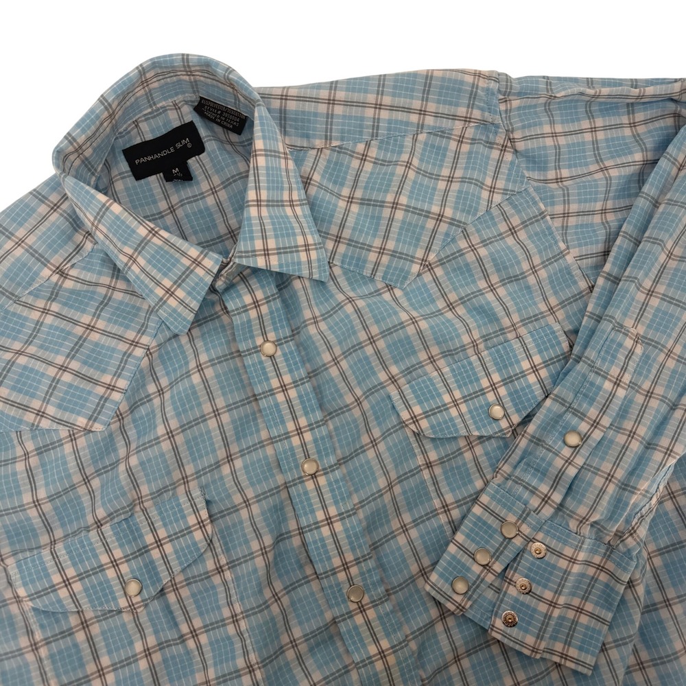 Panhandle Slim Men's Med Blue Plaid Western Pearl Snap Shirt 30S0004 Long Sleeve